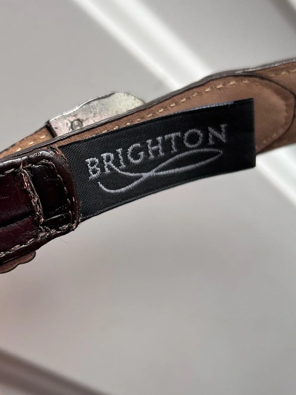 Brighton Brown Croc Embossed Leather Belt Medium Silver Western Hardware Vintage